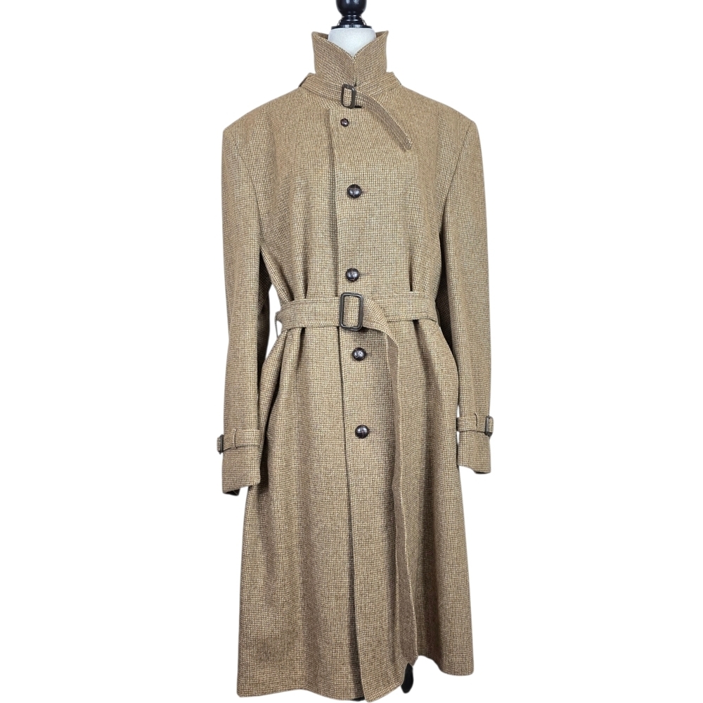 Cumberland Wool houndstooth print belted Coat